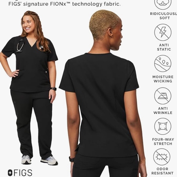 NWOT FIGS Casma Three-Pocket Scrub Top for Women Black Size XXS - Picture 4 of 4